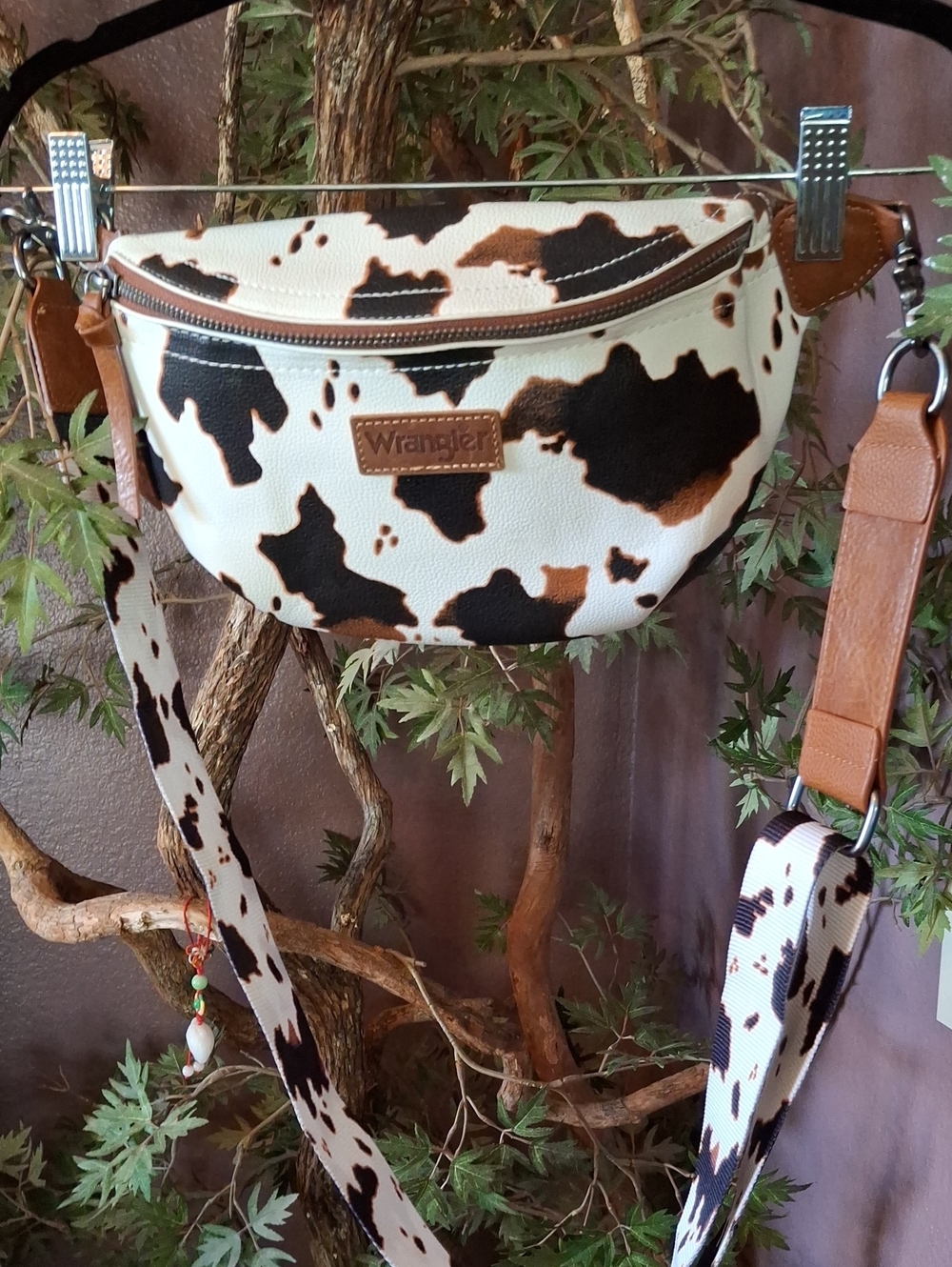 Wrangler Cow-Spotted Belt Bag in Cream, Black & Brown